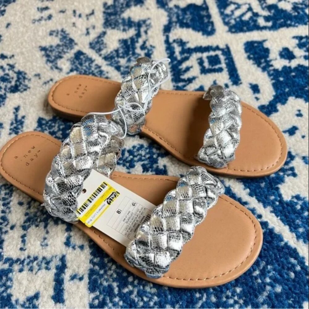 Women's Lucy Slide Sandals Silver‎ Metallic - A New Day™ 5